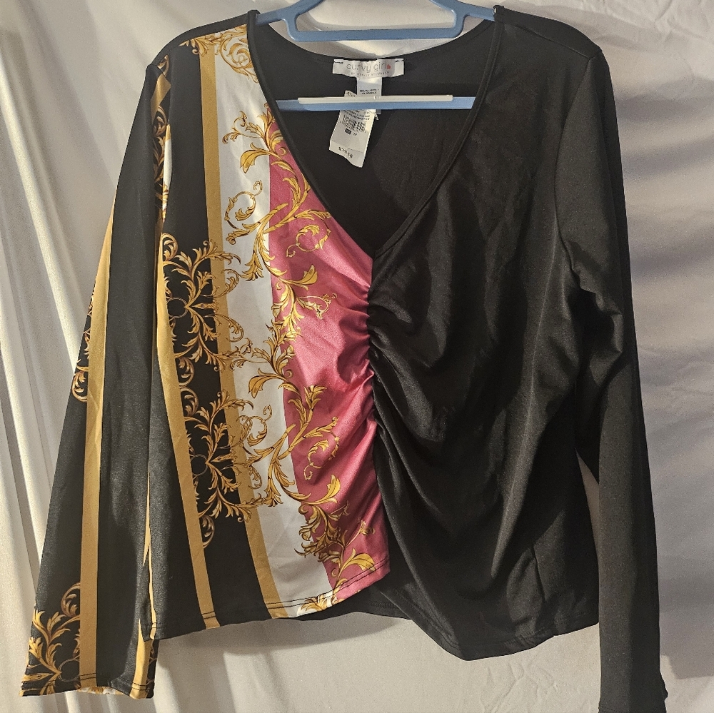 Curvy Girl by Ashley Stewart 3X Long sleeve‎ 1/2 Abstract Print Top NWT